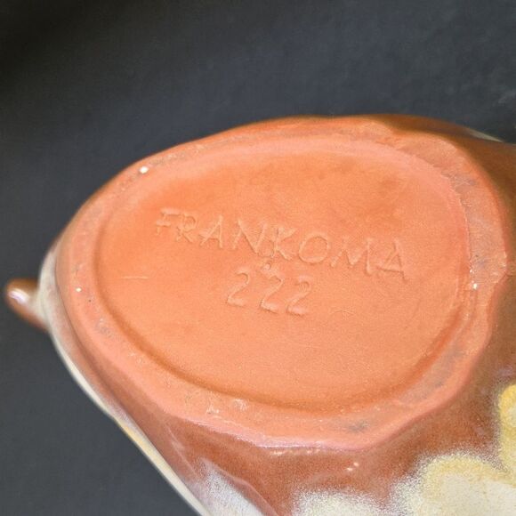 Vintage Frankoma 222 Pottery Prairie Green Cornucopia Horn of Plenty 12" Bowl - Picture 4 of 7